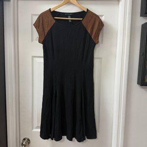 Lauren Ralph Lauren black fit-and-flare w/faux suede accent raglan cap dress MED
